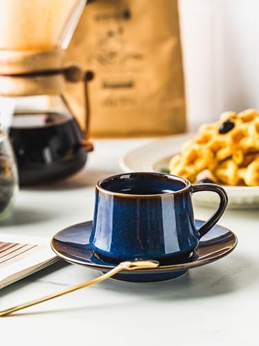 Set of 6 Blue Ceramic Espresso Coffee Cups