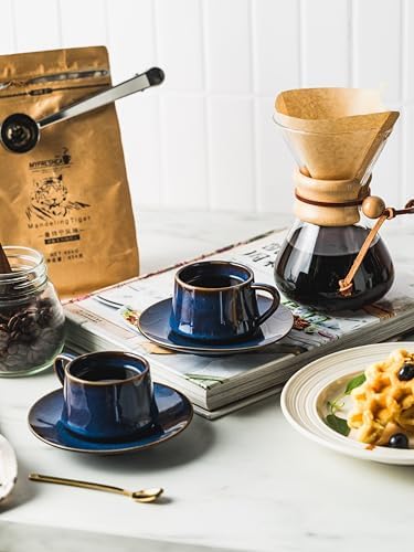 Set of 6 Blue Ceramic Espresso Coffee Cups