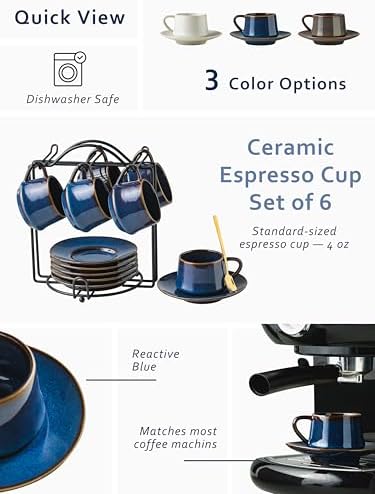 Set of 6 Blue Ceramic Espresso Coffee Cups